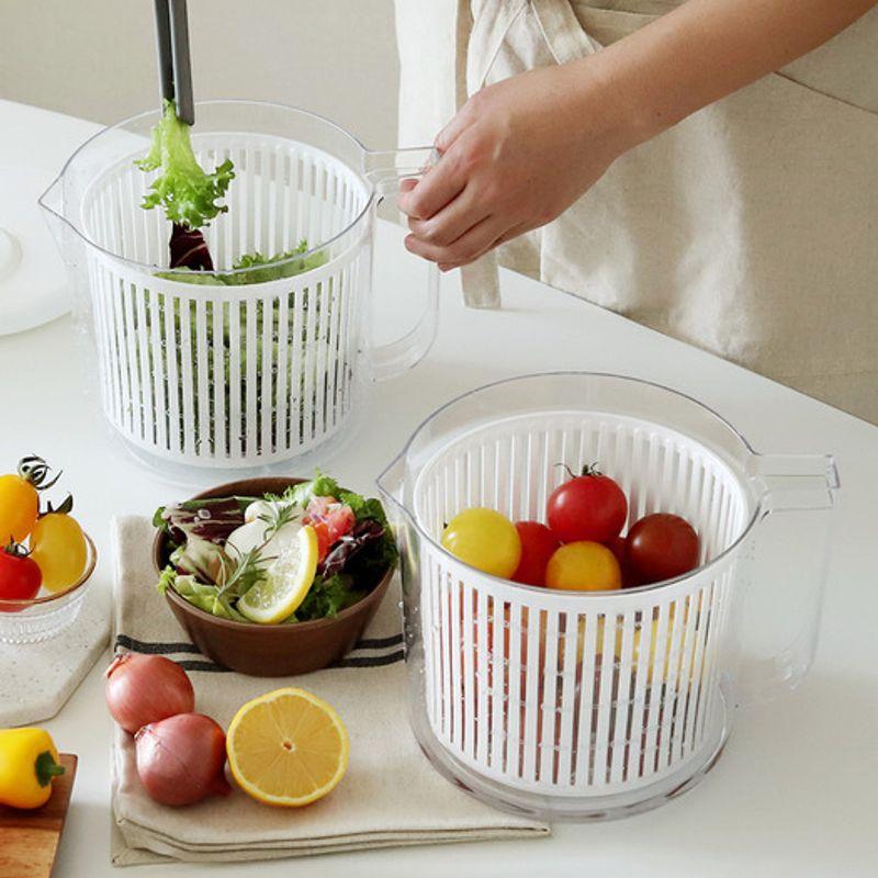 Reborn. J Compact Multipurpose Vegetable Dehydrator with Handle, 2.5L / Semi-automatic Salad Spinner, Mixing Bowl, and Dish Set