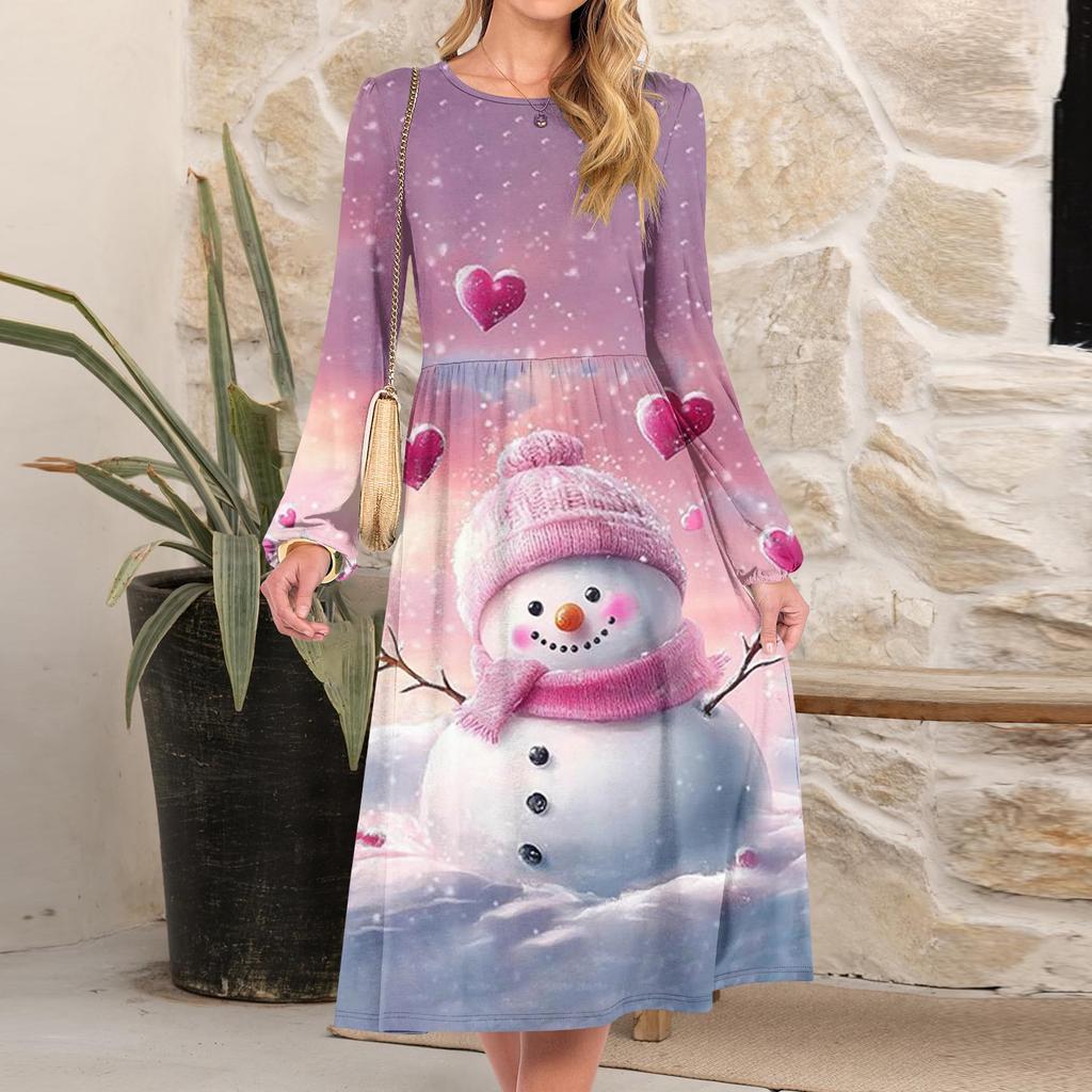 Women's Christmas Printed Fashionable Loose Round-neck Dress