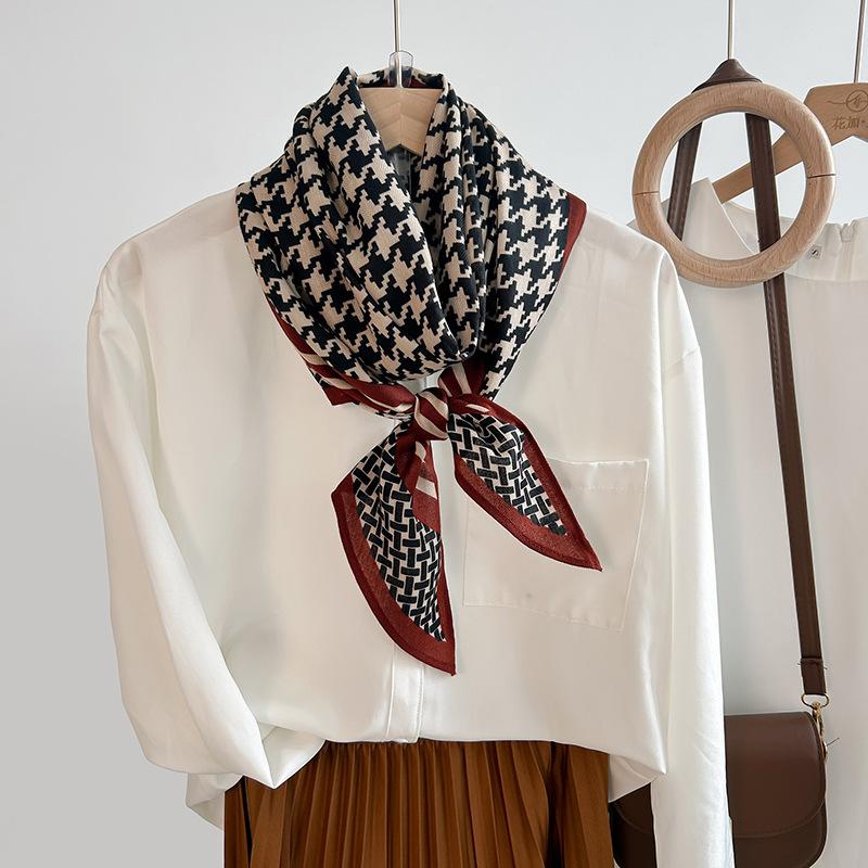 High-end trend design sense single-layer parallel towel women's spring and autumn simulated silk wool feel silk scarf tide
