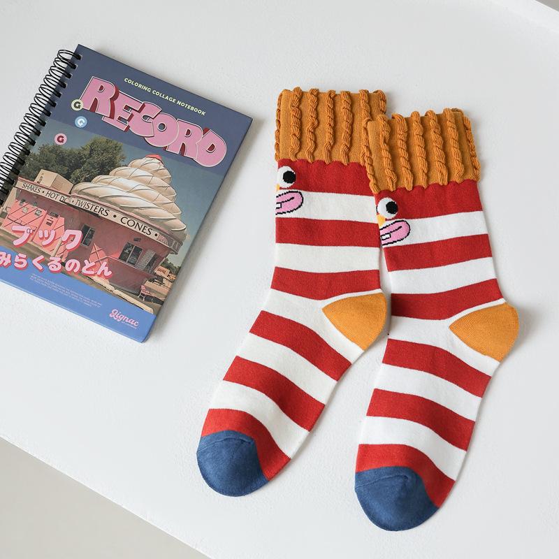 10Pair Cute Socks Women S Dongdaemun French Fries Socks Women S Medium Tube Cotton Socks Funny Trend Lace Wave Women S Socks One size fits all