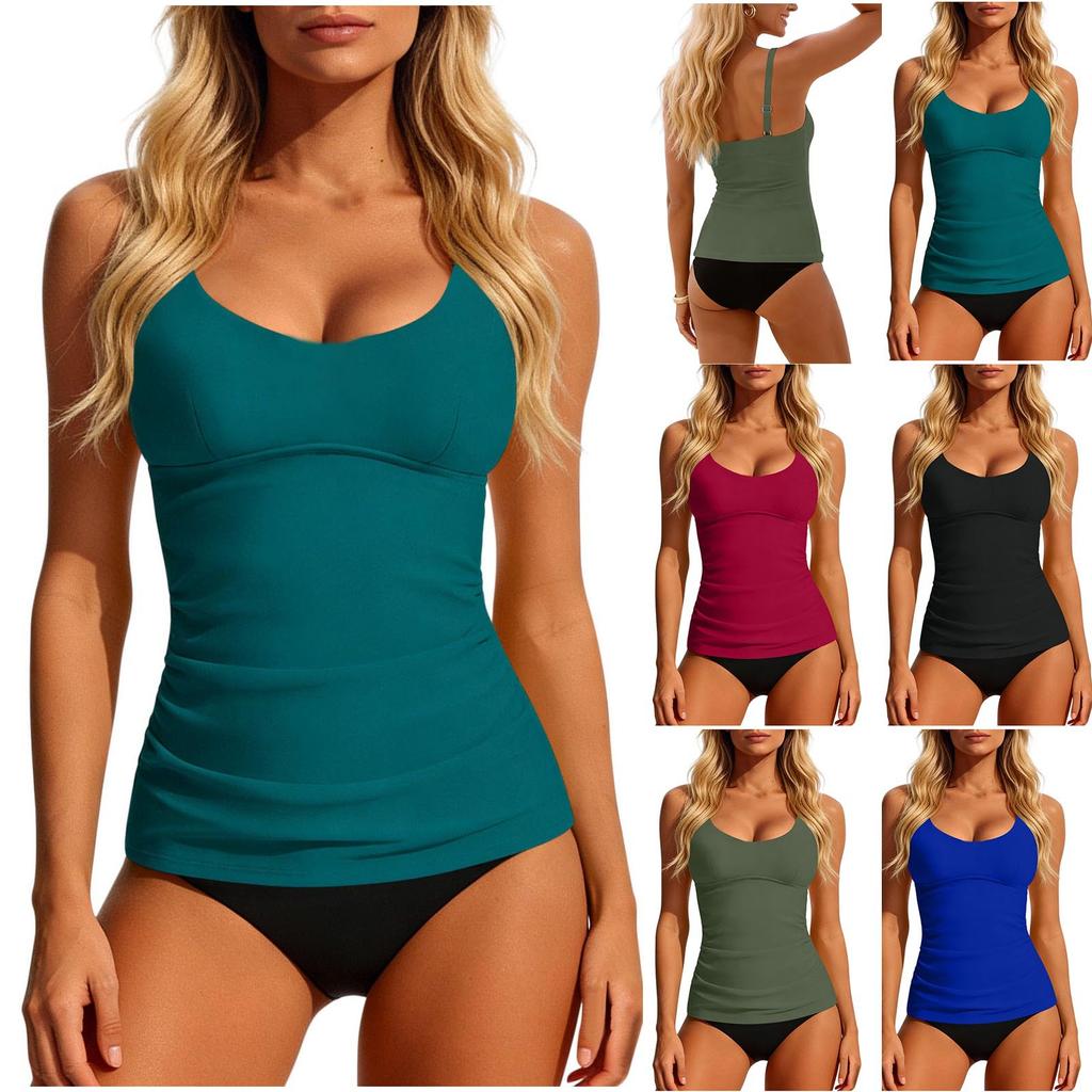 European and American Women's Clothing Spring New Fashion Casual Solid Color Split Swimsuit Set