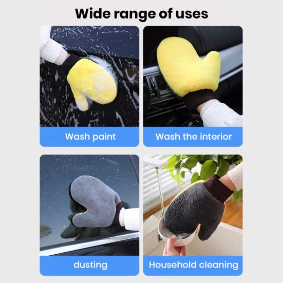 1Pc Car Wash Mitt with Thumb Coral Fleece Double-sided Scratch Free Absorbent Auto Cleaning Glove Detailing Beauty Supplies