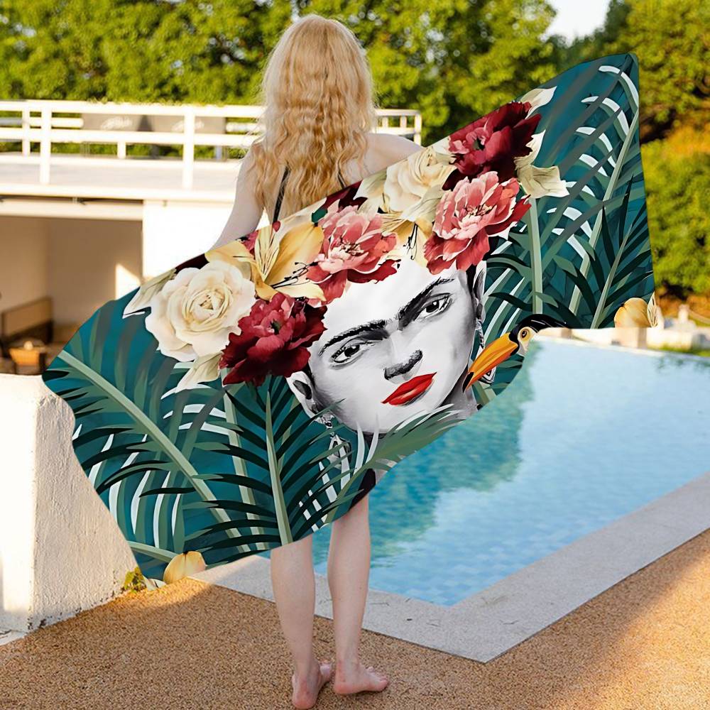 F-Frida K-Kahloes Bath Towel Microfiber Soft Water Absorbing Breathable For Girl Kids Decorative Cartoon Beach Towel