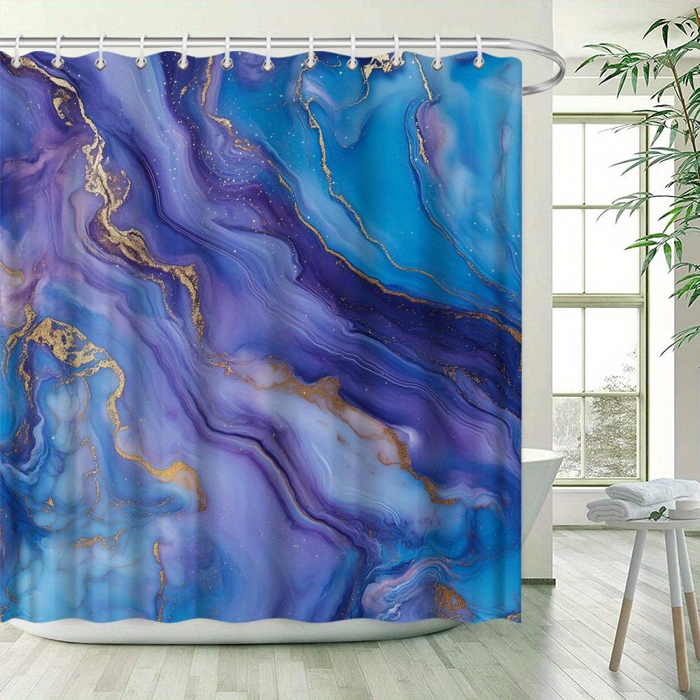 Elegant Blue And Purple Marble Shower Curtain - Waterproof, Mildew-Resistant With Gold Accents For A Luxurious Bathroom Decor