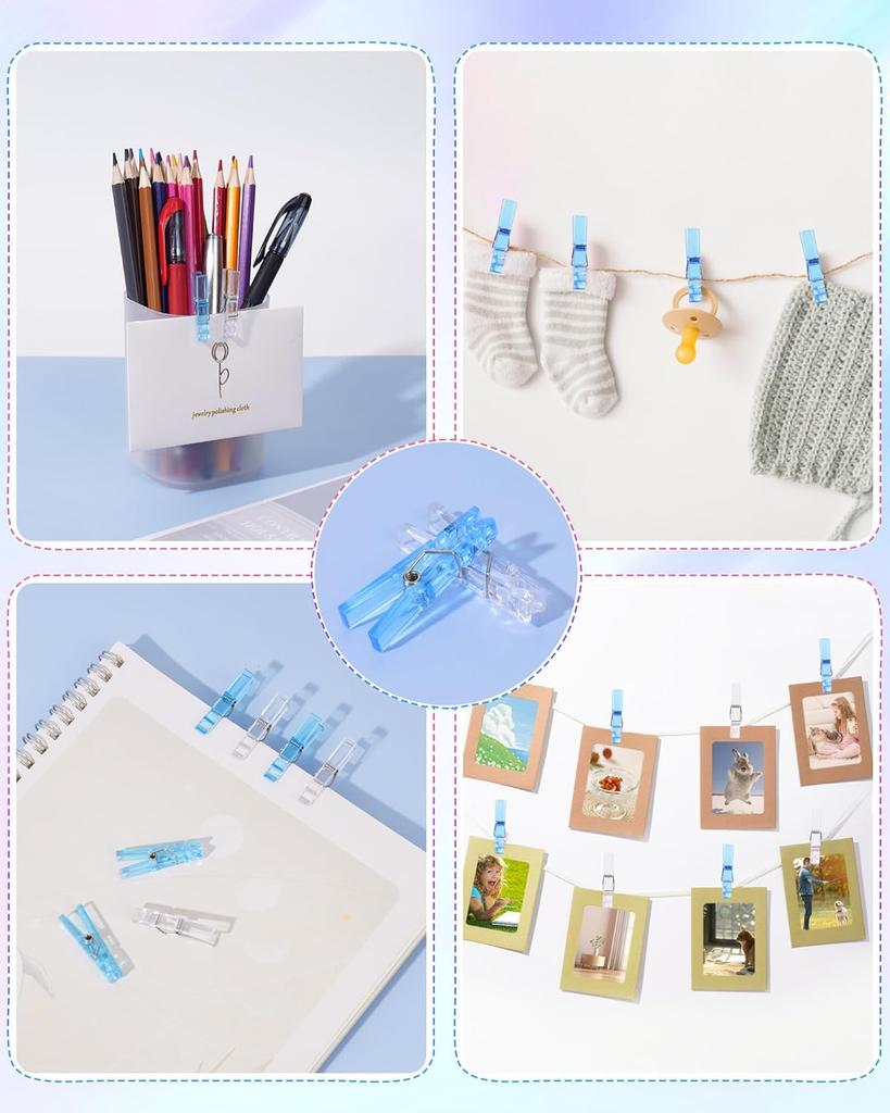60PCS Clear Clothes Pins for Baby Shower , Transparent Acrylic Clothes Pin Bulk, 1.4'' Mini Clothespins for Photos, DIY Crafts