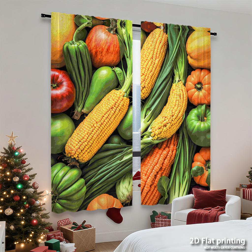 Piece Set High Definition Digital Printed Curtainsmulticolor Seasonal Vegetables Harvest Style Curtainhome Decoration Curtain Made Of Polyester