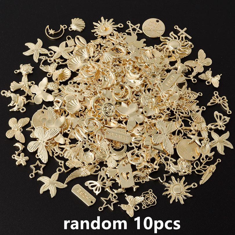 Random Mix 10/20/30/50/100pcs Alloy Metal Charm Sun Moon Star Butterfly Cross Sea Animal Pendants For Jewelry Making Accessories