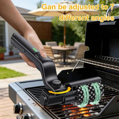 Electric Rotary Grill Brush with 3-Speed Power Control Adjustable 7-Angle Head Stainless Steel Bristles Cleaning Tool High Temp Resistant Grill