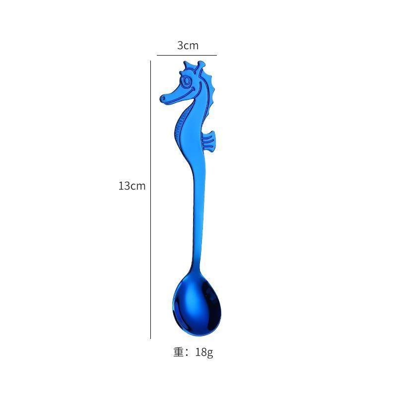 Stainless Steel Creative Sea Horse Shape Coffee Spoon Hanging Cup Stirring Spoon Titanium-plated Multi-color Specialty Spoons