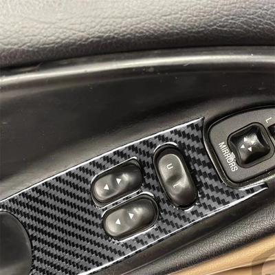 2Pcs Black Carbon Fiber Window Lift Switch Panel Trim For Ford Mustang 1996-2003
