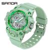 SANDA Women's Trendy LED Dual Display Waterproof Watch with Hourly Chime