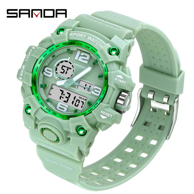 SANDA Women's Trendy LED Dual Display Waterproof Watch with Hourly Chime