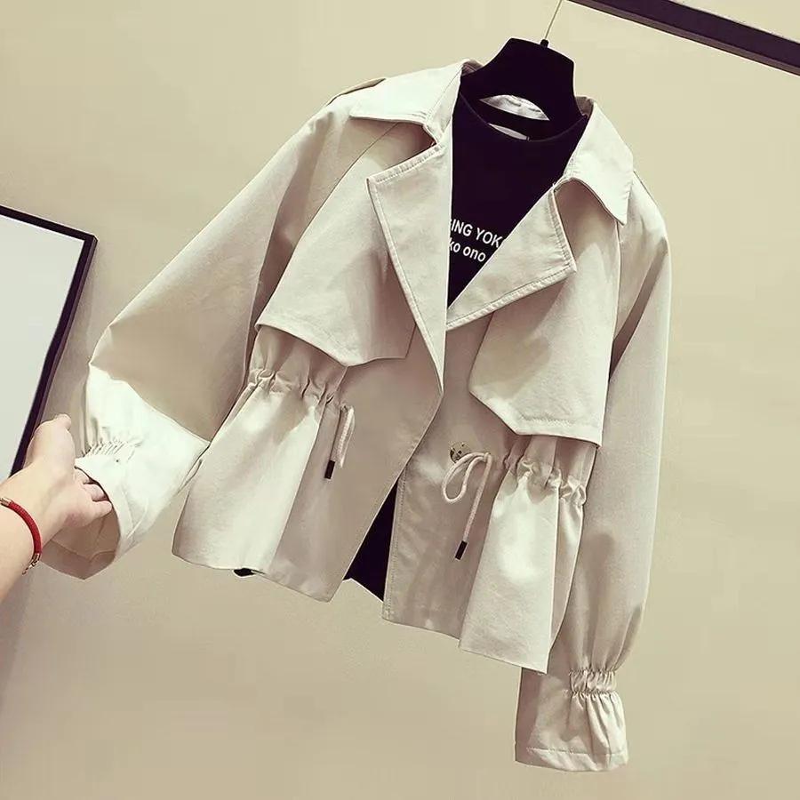 Women's Short Jacket Spring Autumn Korean Fashion Loose Waist Slim Windbreaker Coat Solid Female Outwear Tops