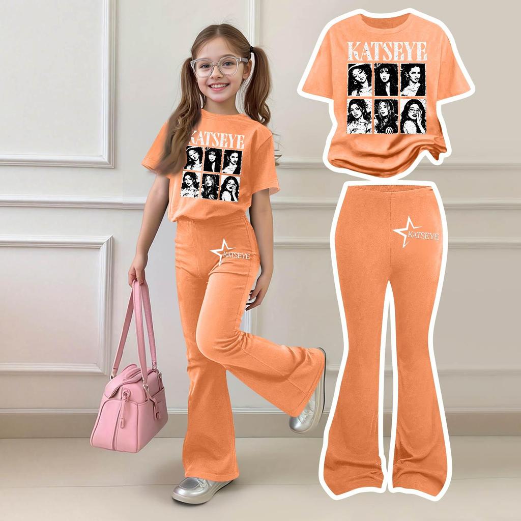 Girls Casual Short Sleeve Printed Outfit Set for Daily Summer Wear