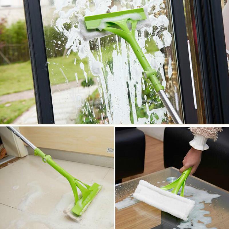 Multi Functional Telescopic Window Cleaner Double Sided Glass Wiper with Extension Pole Home Window Cleaning Tool Glass Scraper Brush