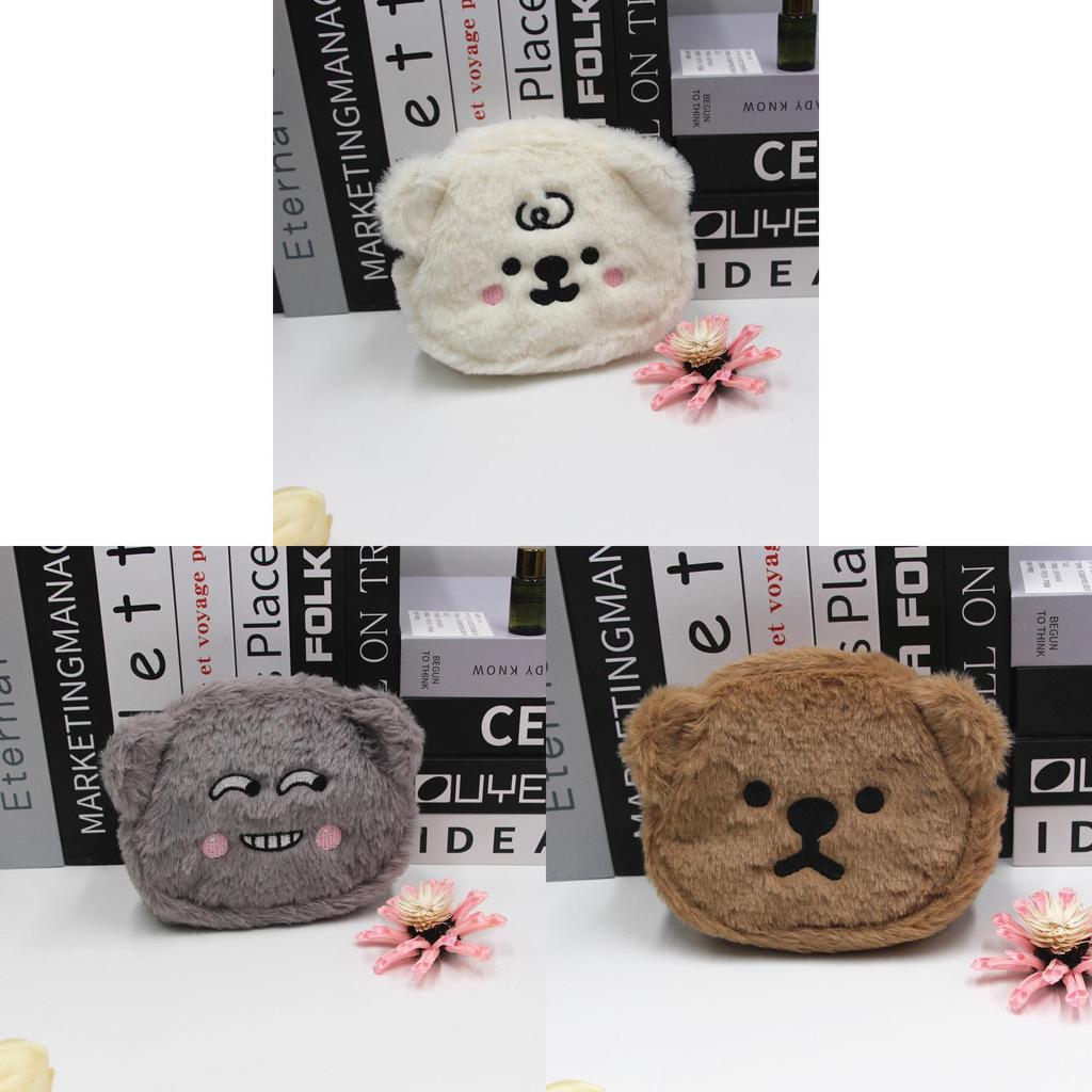 Plush Cartoon Bear Coin Purse With Embroidered Animal Design For Girls And Teens