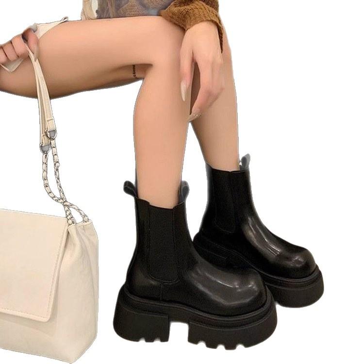 British Retro Chelsea Short Boots Women's New Thick Heel Thick-soled Cigarette Boots Round Martin Boots Tide