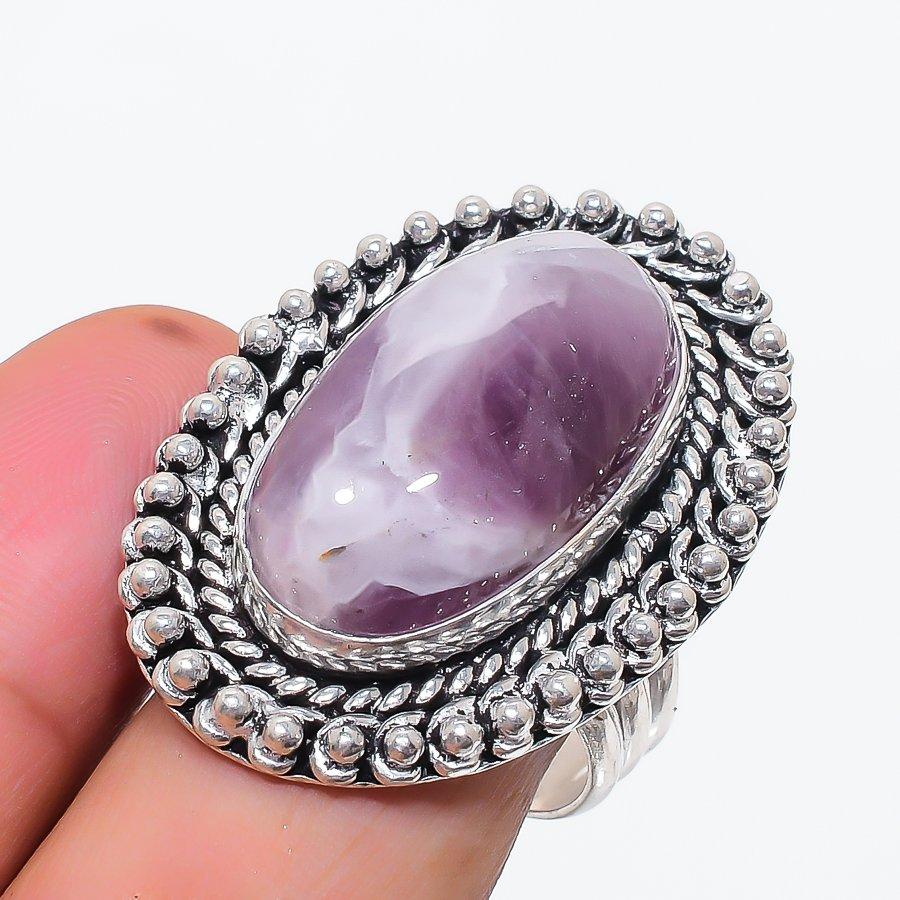 Natural Sage Amethyst Gemstone 925 Sterling Silver Jewelry Ring Size 10 v7c76