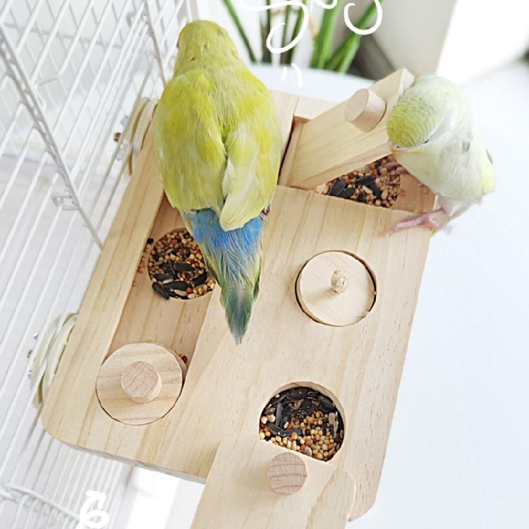 Parrots Entertainment Platform With Wood Construction Wooden Bird Foraging Puzzle Toy Cage-Mounted Enrichment Play Stand