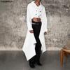 INCERUN Spring Men Long Sleeve Buttons High Low Irregular Long Coats Windbreaker