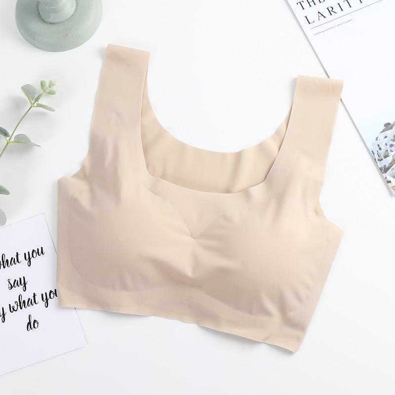 

Удобный бесшовный спортивный бюстгальтер из ледяного шелка большого размера без косточек с красивым дизайном спины S телесный