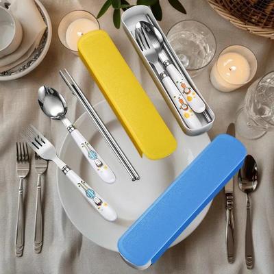 Travel Ready Three-Piece Stainless Steel Cutlery Set: Chopsticks, Spoons, and Forks