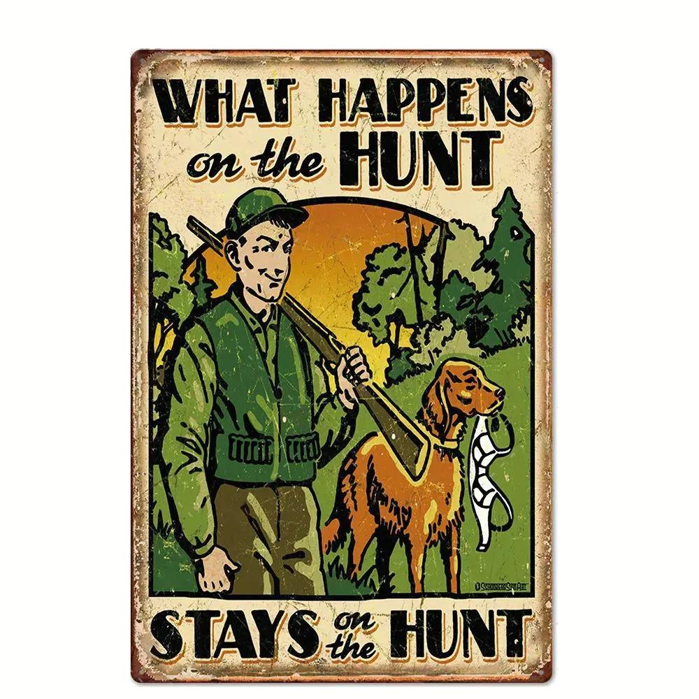 Vintage Hunting Plaque Metal Posters Signs Wall Decor for Man Cave Room Decorative Metal Plate Hunter