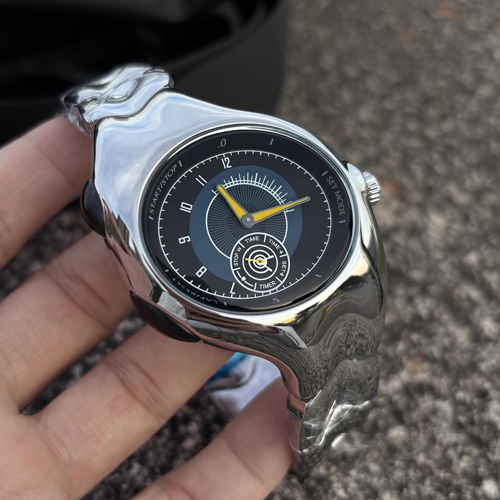 Hot selling Alien Unique Y2k Quartz Watch Mens Twisted Case Oval Ellipse Special Creative Design Steel Fashion Men Watch Clock