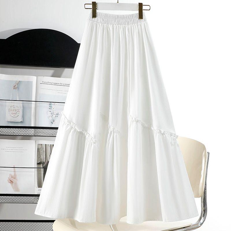 Fustă Zână cu Talie Elastică - Fustă Midi Asimetrică Retro de Primăvară/Vară cu Volane, Patchwork, Linie A, Fustă Lungă