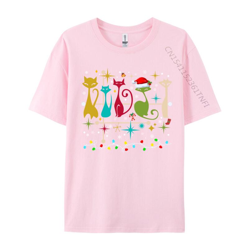 Mid Century Modern Look Cats Christmas Retro 50s 60s Xmas TShirt Casual Short Sleeve All Cotton Round Collar Unisex TShirt