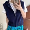Women's Batwing Sleeve Hooded Knit Vest with Zipper – Short Loose Cardigan Sweater.