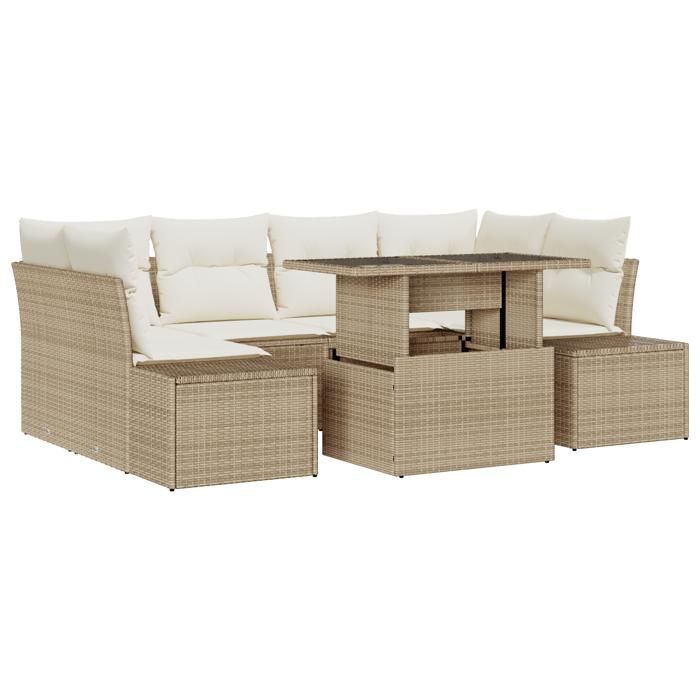 VidaXL Ensemble de canapé de jardin 7 pièces avec coussins beige en rattan poly 3349117