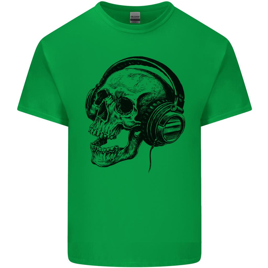 Skull Headphones Gothic Rock Music DJ Unisexs Light Cotton TShirt