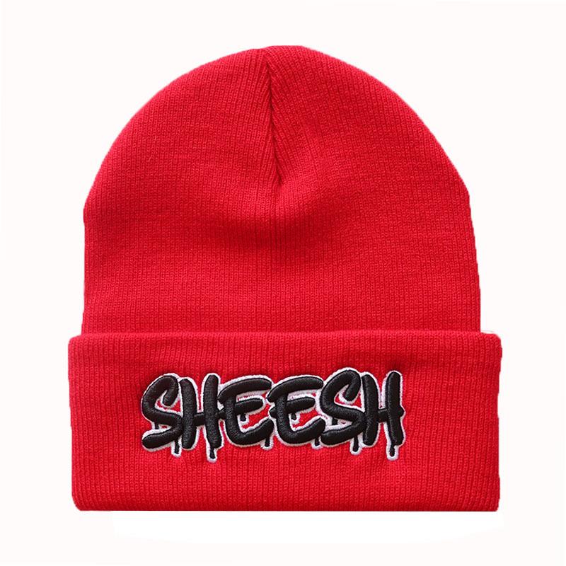 

Trendy Lettering of European and American Celebrities SHEESH 3D Embroidered Knit Hat Warm Pullover Hip-Hop Beanie Adjustable красный