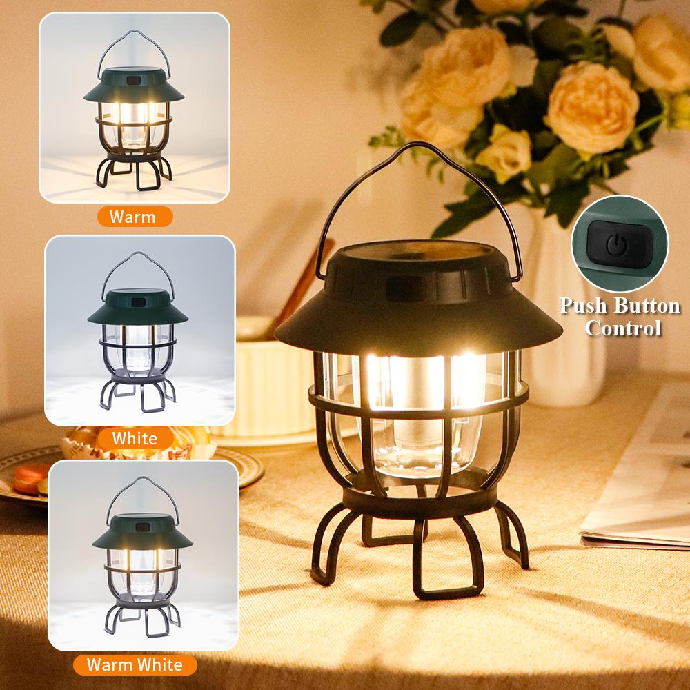 Set of 2 LED Solar Camping Lantern Dimmable Rechargeable Lantern IPX3 Water-Resistant Portable Outdoor Camping Lights Hiking
