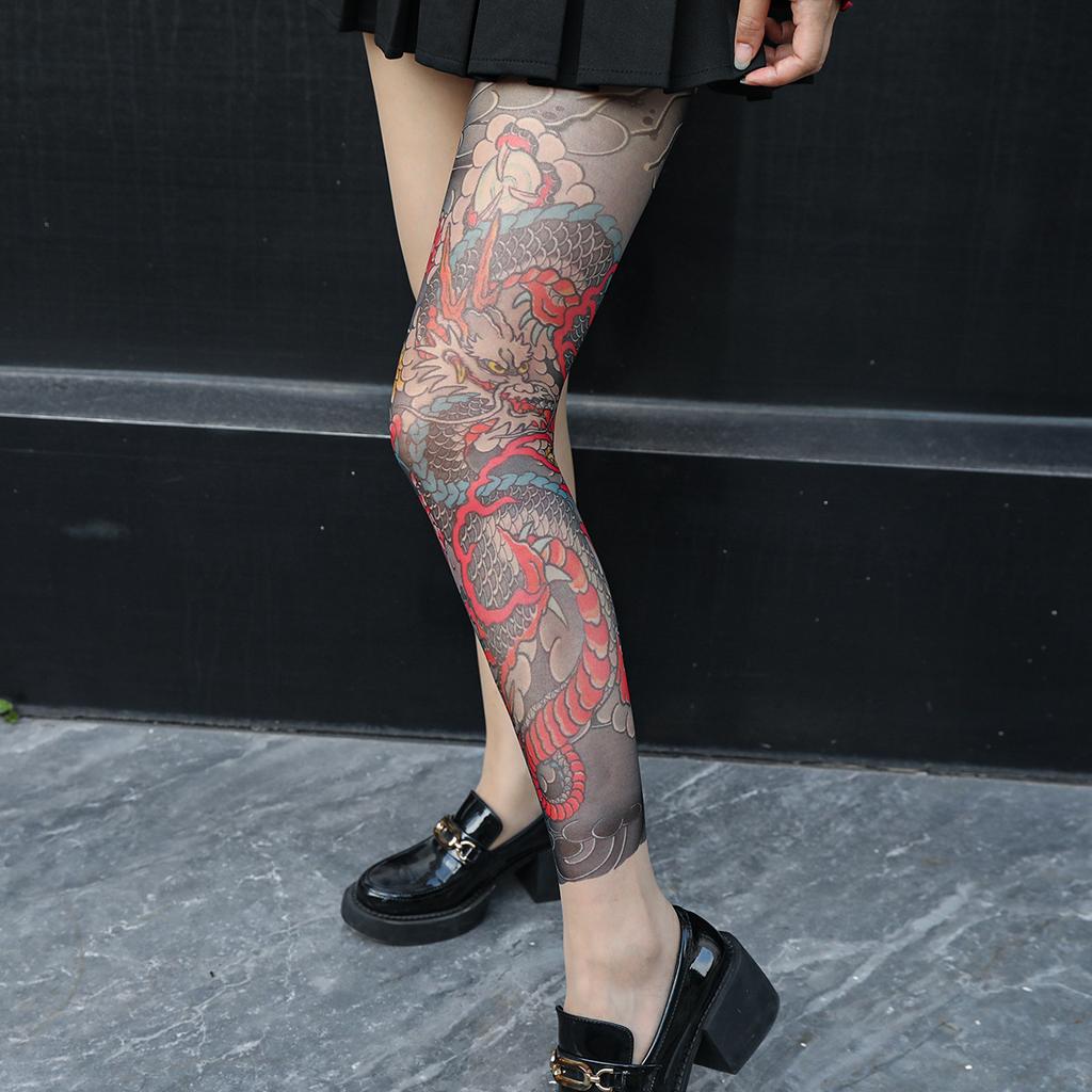 1 pezzo Collant Stampati con Tatuaggi da Donna Collant Patternati Senza Cuciture a 360 Gradi Calze a Rete Trasparenti Grafiche