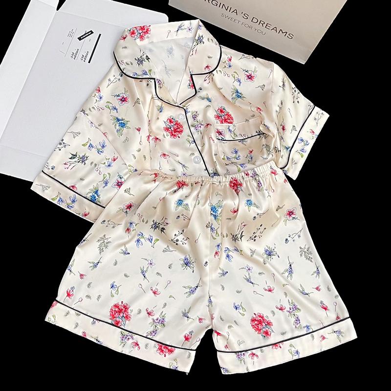 Tusche- und Waschmalerei Chinesischer Stil Damenpyjama Neue Sommermode Stilvolle Loungewear Zweiteilig Weiblich Kurz Hauskleidung