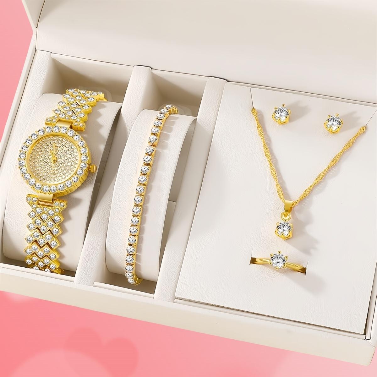 

Набір з 5 годинників Жіночий інкрустований діамантами Універсальний Діамантовий перстень з вісьмома крапанами Ювелірні вироби Жіночий набір