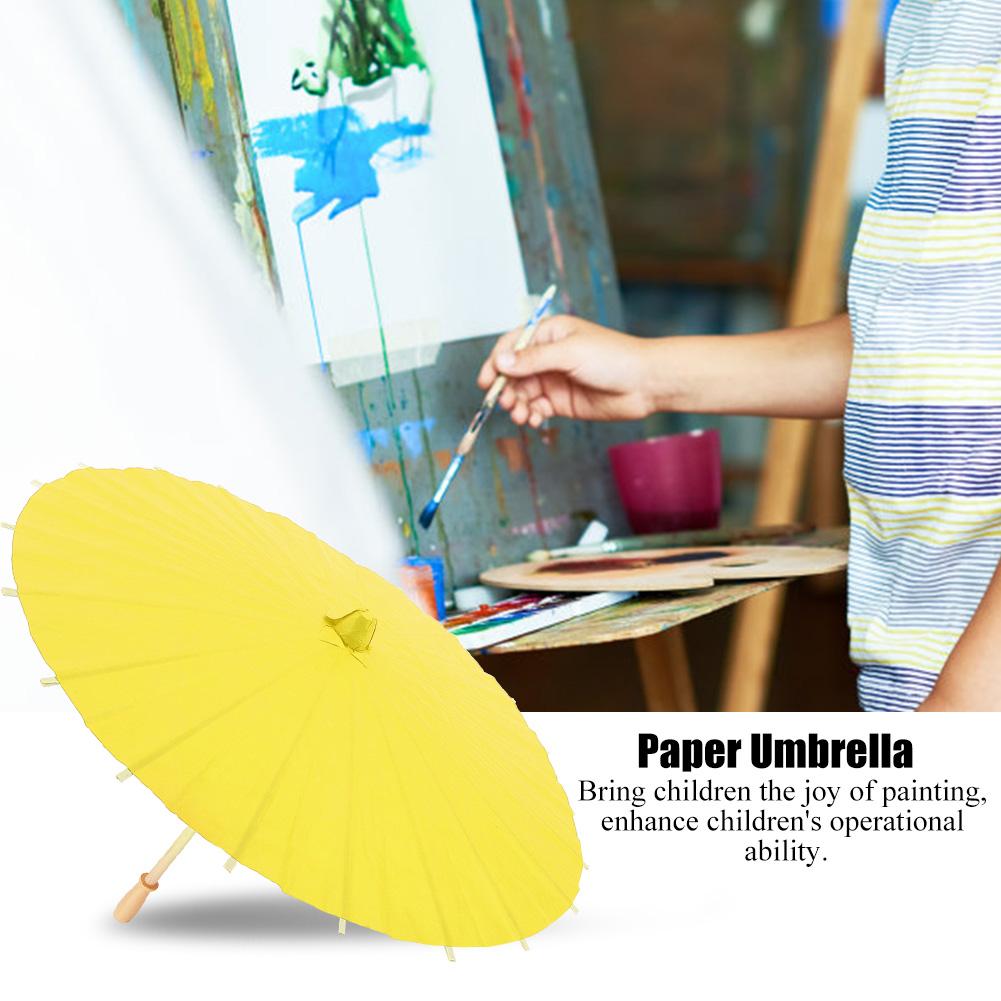 White Blank Paper Umbrella Decor Props for Kids   Hand Painting(Yellow)