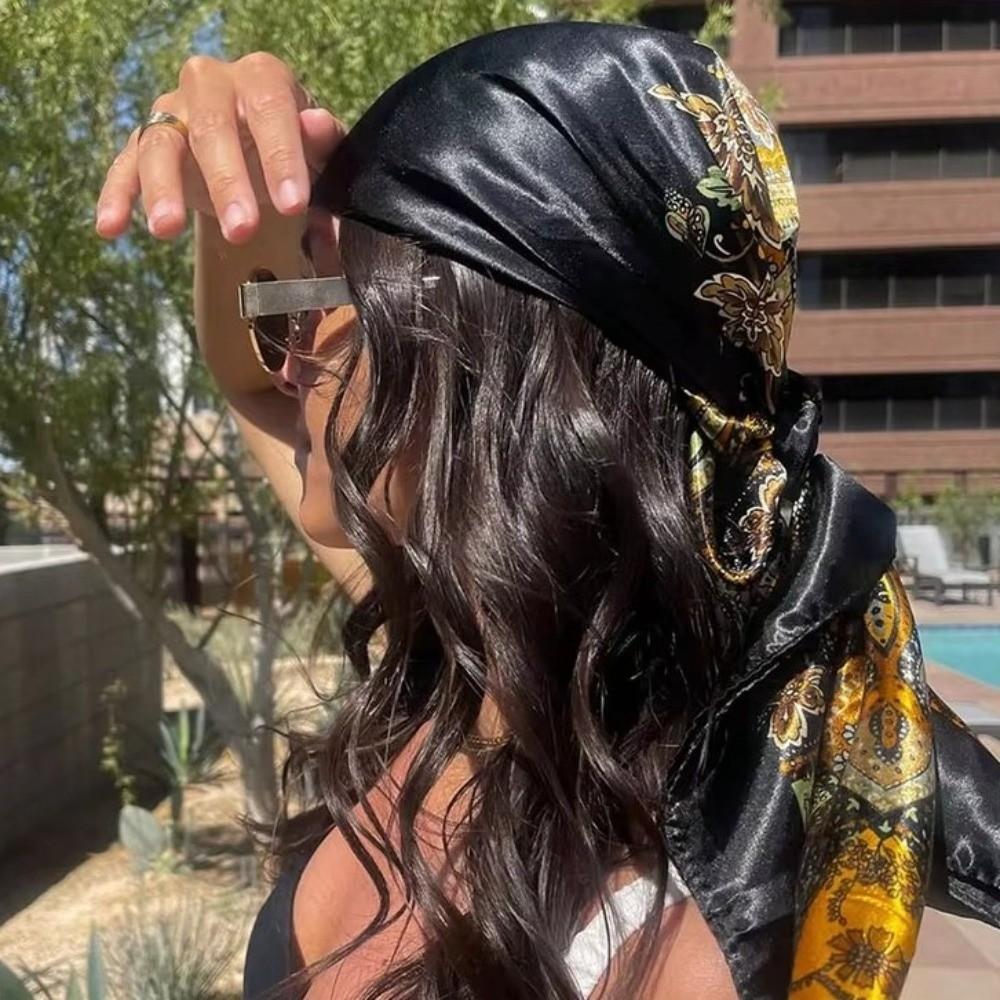 Colorful Square Silk Scarf Soft Hair Bandana Luxury Satin Scarf Hijab Daily