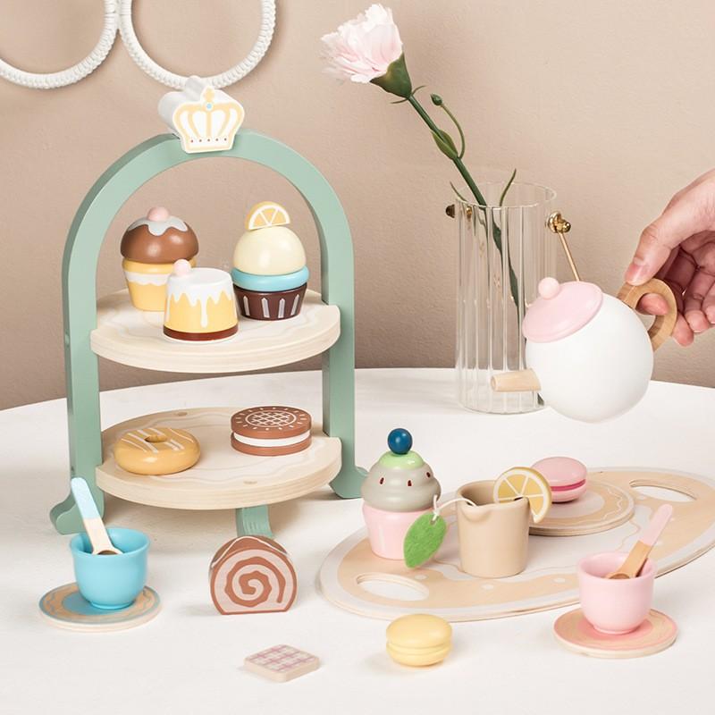 Children's play house tea set afternoon tea dessert simulation teapot tableware cup set toy wooden wooden