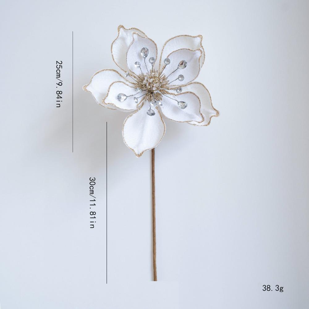 Fabric Plastic Magnolia Flower 25CM DIY Decoration Christmas Artificial Flowers Glitter Poinsettia Xmas Tree Decorations