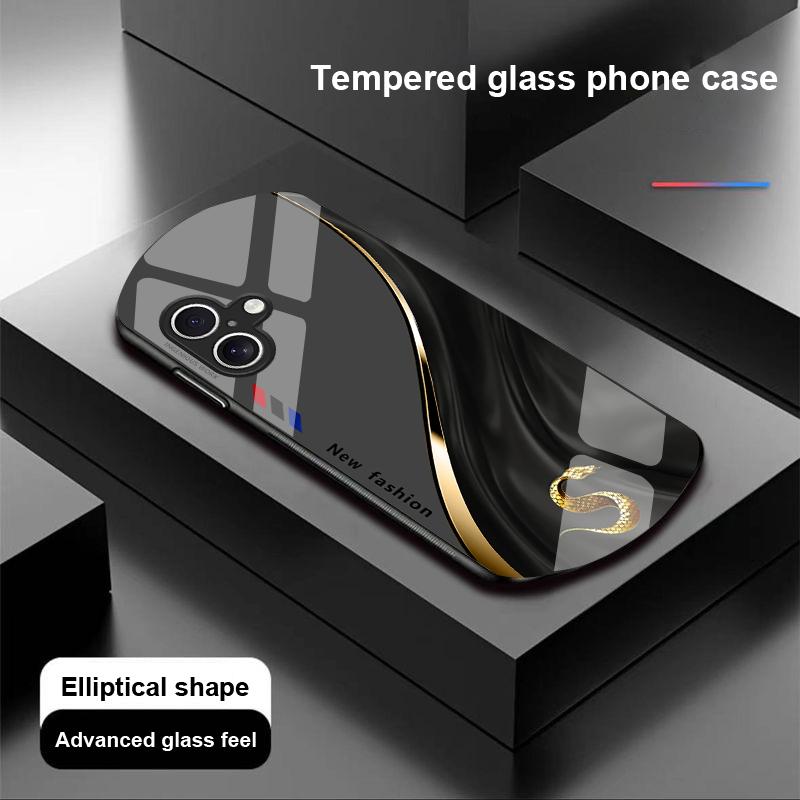 Flowing Pattern For Apple IPhone 16 11 13 15 14 Pro Max 12 Mini 7 8 Plus XR X XS Elliptical Shaped Tempered Glass Phone Case