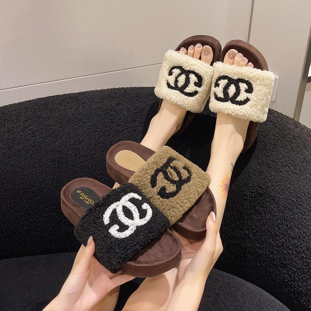 Xiaoxiangfeng Thick-bottomed Height-increasing Fluffy Slippers for Women's 2025 Autumn and Winter New Outer Wear, High-end Fashion Versatile Cotton S