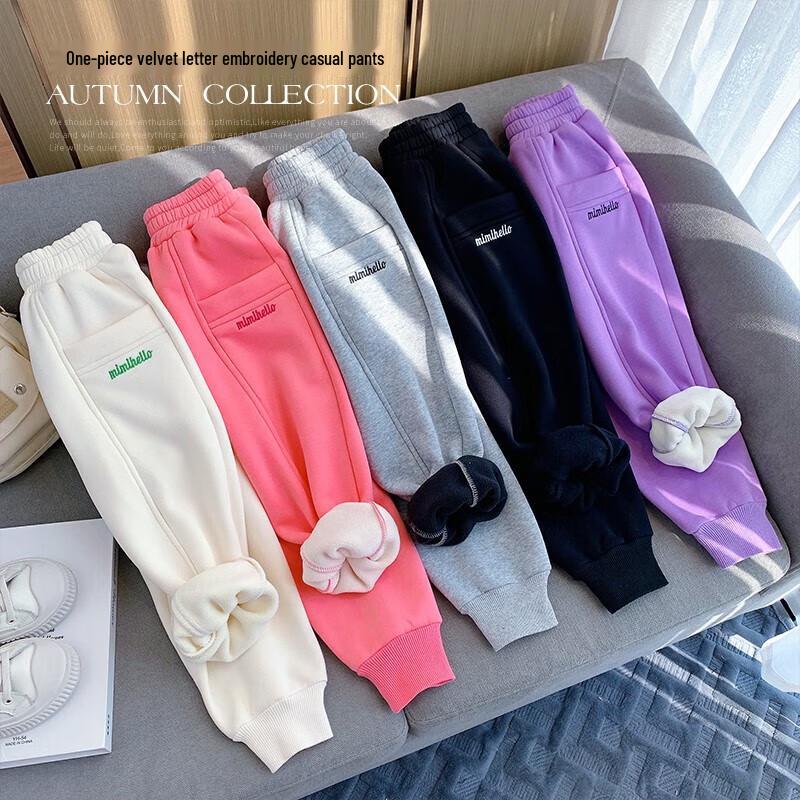 MIMIHELLO Girls Winter Fleece-Lined Casual Pants 130cm