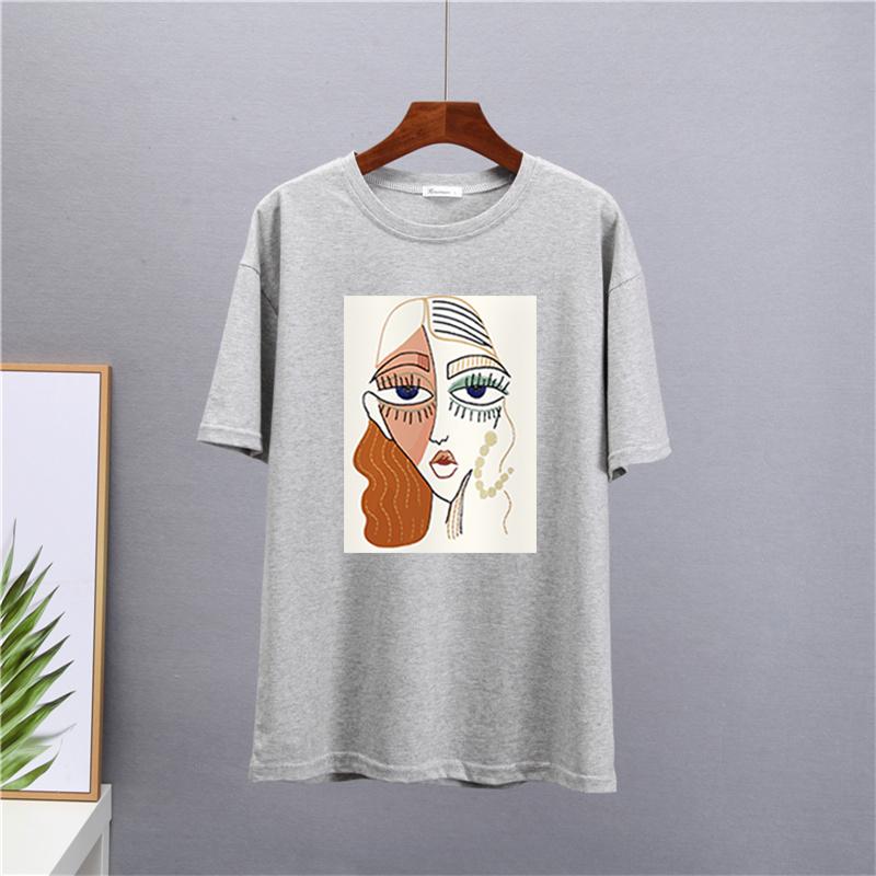Shellsuning Summer Retro Character Printed T Shirts Women Korean Graphic Trendy Tees Loose Casual Short Sleeve Female Tops