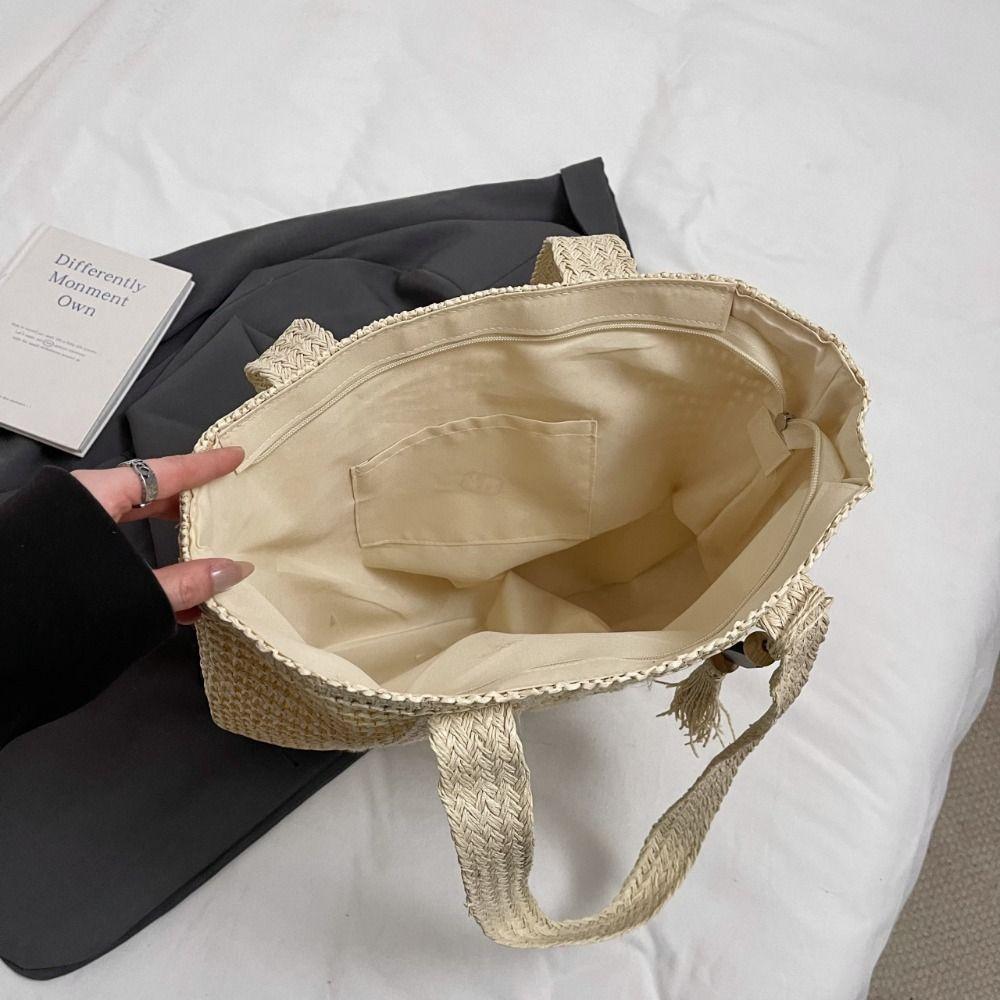 Bohemian Weave Tote Bag Hollow Out Summer Beach Bag Simple Straw Shoulder Bag  Outdoor