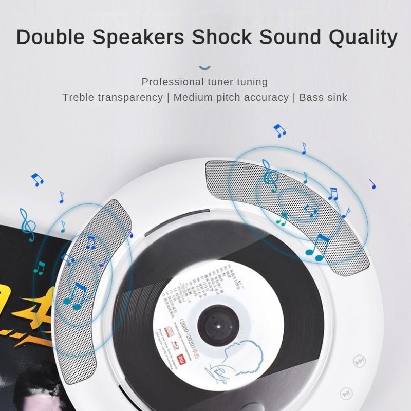 10W Wall Mounted Bluetooth CD Player Equipped with Dust Cover and Dual Horn Speaker Household CD Album Radio 185*185*33mm