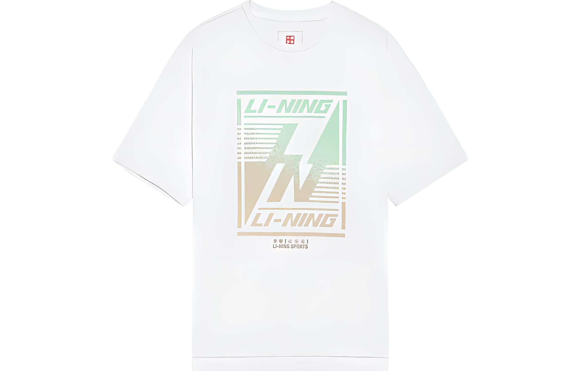 Мужские белые футболки Li Ning с круглым вырезом, умеренного прямого кроя, AHSS127-1 L