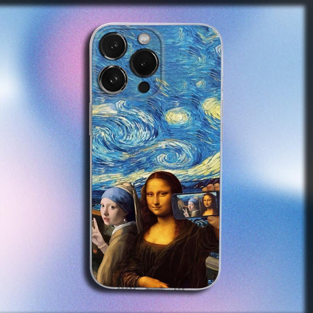 Mona Lisa Pat Dog Art Phone Case For iPhone 16,15,14,13,12,11 Plus,Pro,Max,XR,XS,X,Plus,SE,Mini Transparent Soft Cover